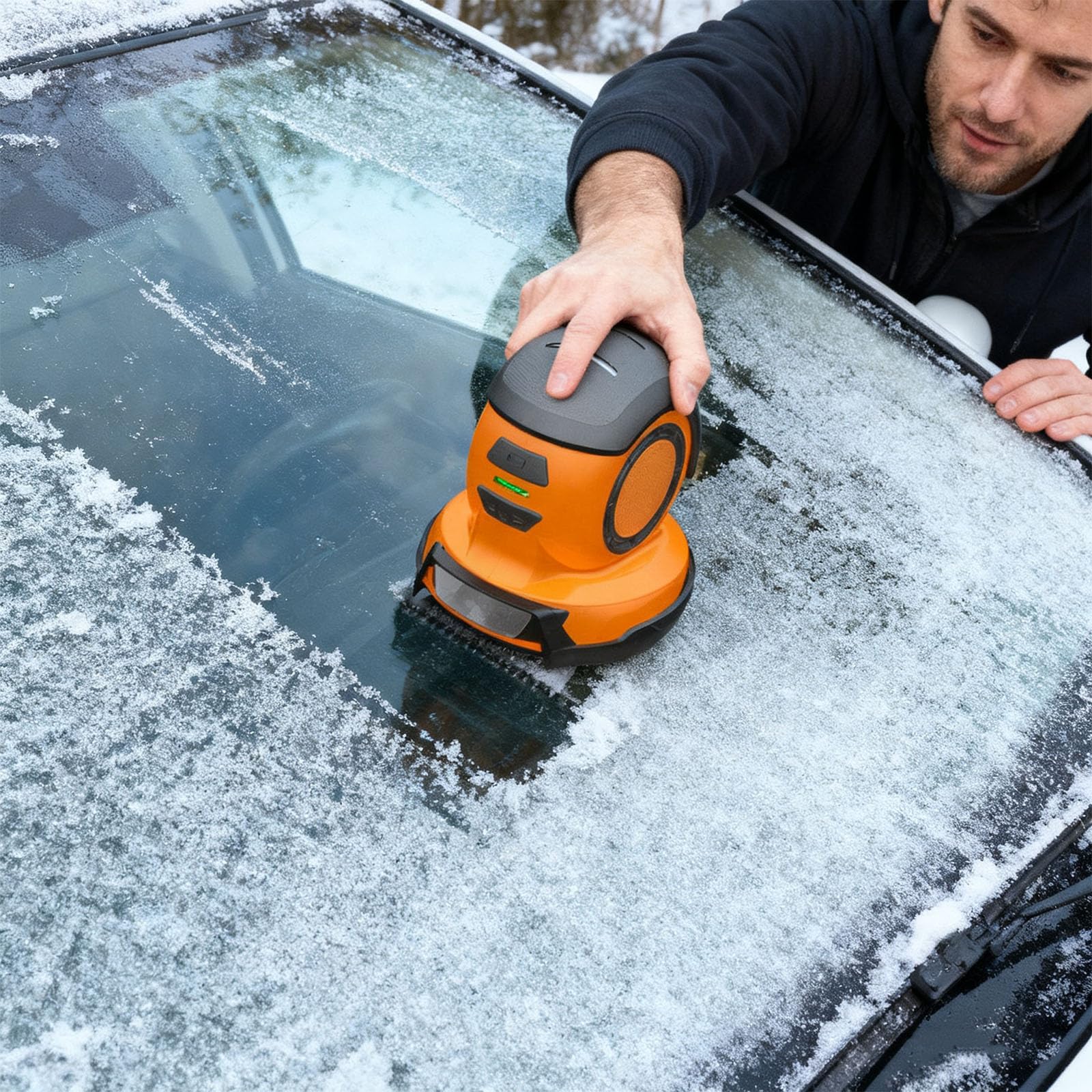 Raschietto per ghiaccio elettrico per parabrezza auto, con spazzola a setole morbide e lucidante per cera, strumento di manutenzione invernale, 500 g, ABS opaco, raschietto per ghiaccio elettrico