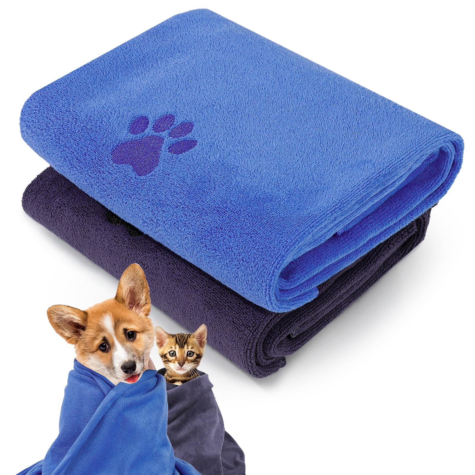 GSrenyu 2 Pack Quick Drying Dog Towel, Large Dog Towels for Drying Dogs, 50 x 100 cm Super Absorbent Microfiber Pet Towels, Soft Pet Bath Towel for Dogs Cats and other Pets Bath, Rain, Travel — image 1