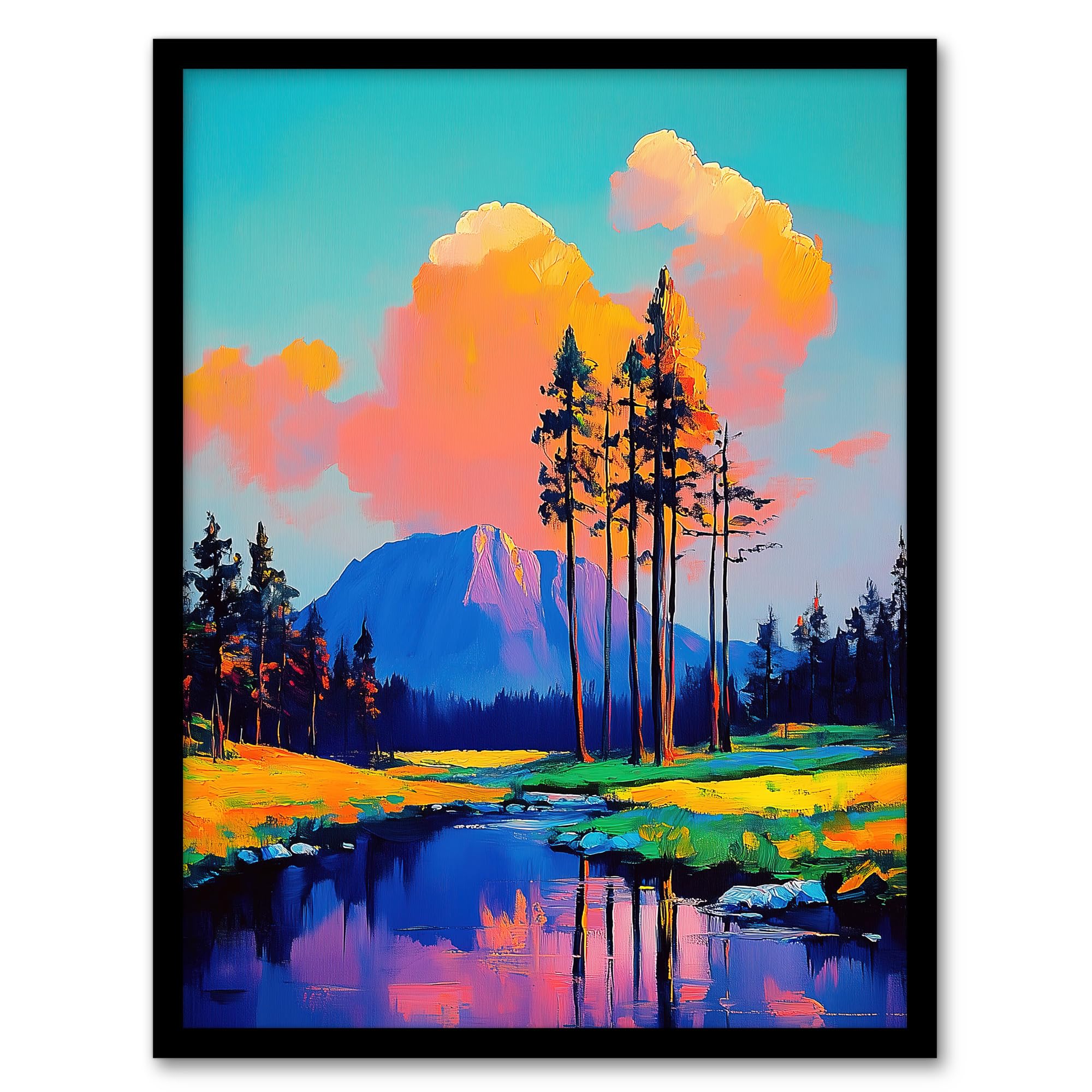 Artery8 El Capitan Merced River Mountain Landscape Living Room Artwork Framed Wall Art Print A4