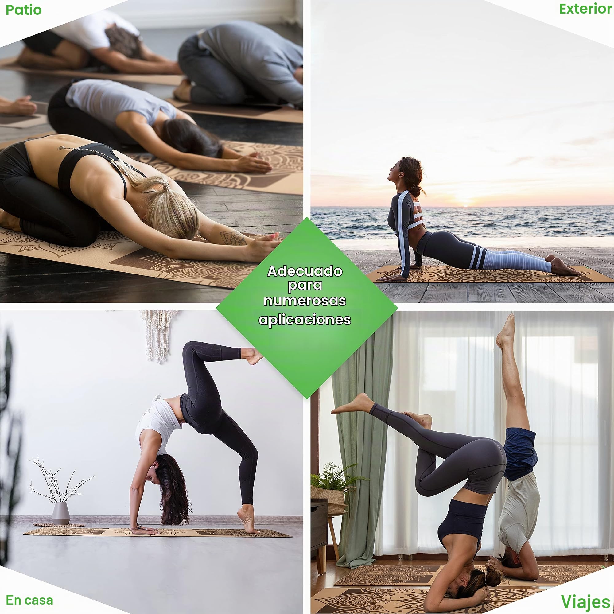 BACKLAxx ® Esterilla yoga de corcho con caucho natural – Esterilla yoga antideslizante libre de contaminantes con zonas antideslizantes – incl. correa de estera y videos de aplicación – Yoga mat