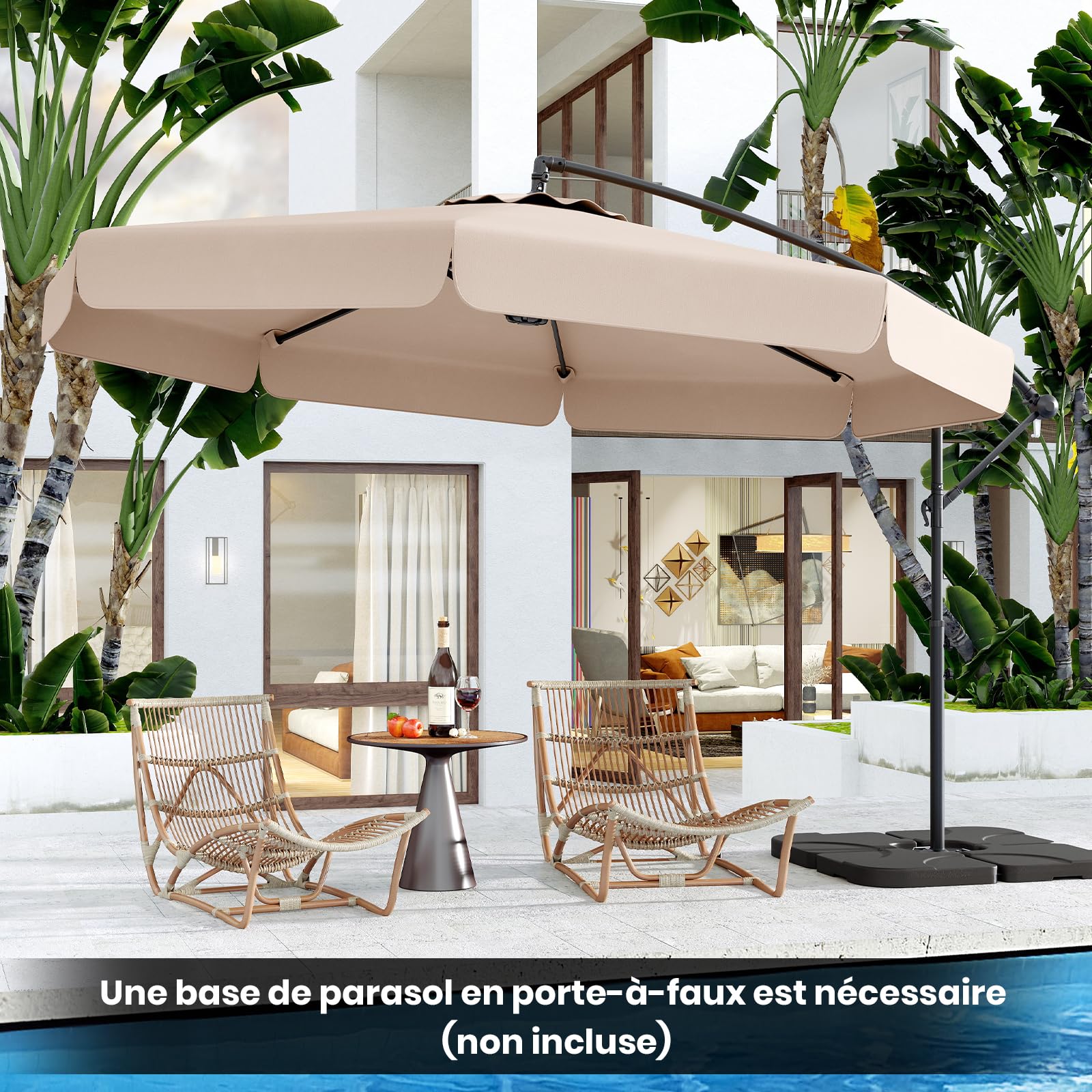 RELAX4LIFE Parasol Déporté Octogonal Φ305x250cm Parasol de Jardin (Beige)