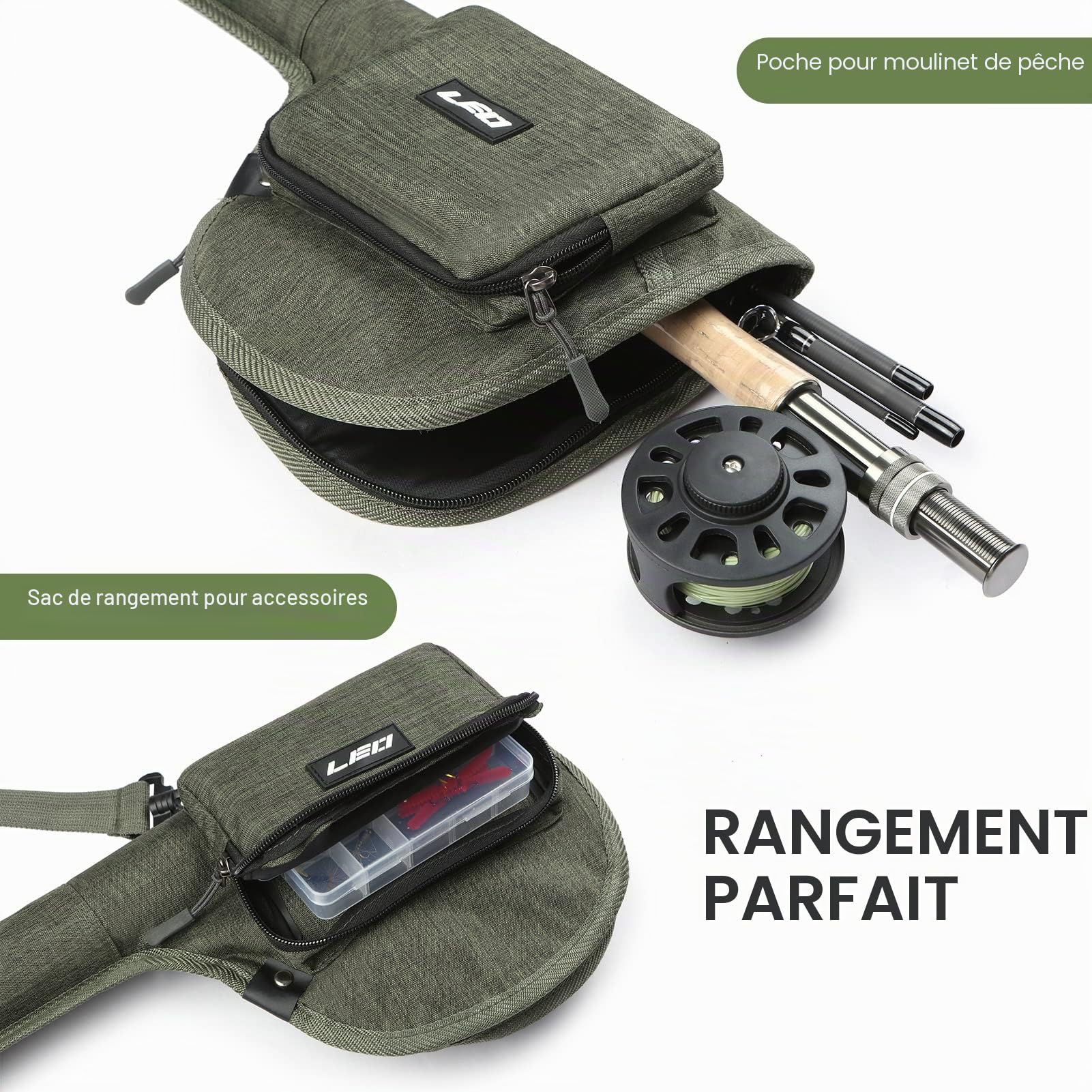 Lixada Étui de Transport pour Canne à pêche à la Mouche, Sac de Rangement en Toile pour Cannes à pêche, moulinets de Cannes à Mouche, étui de Transport Durable