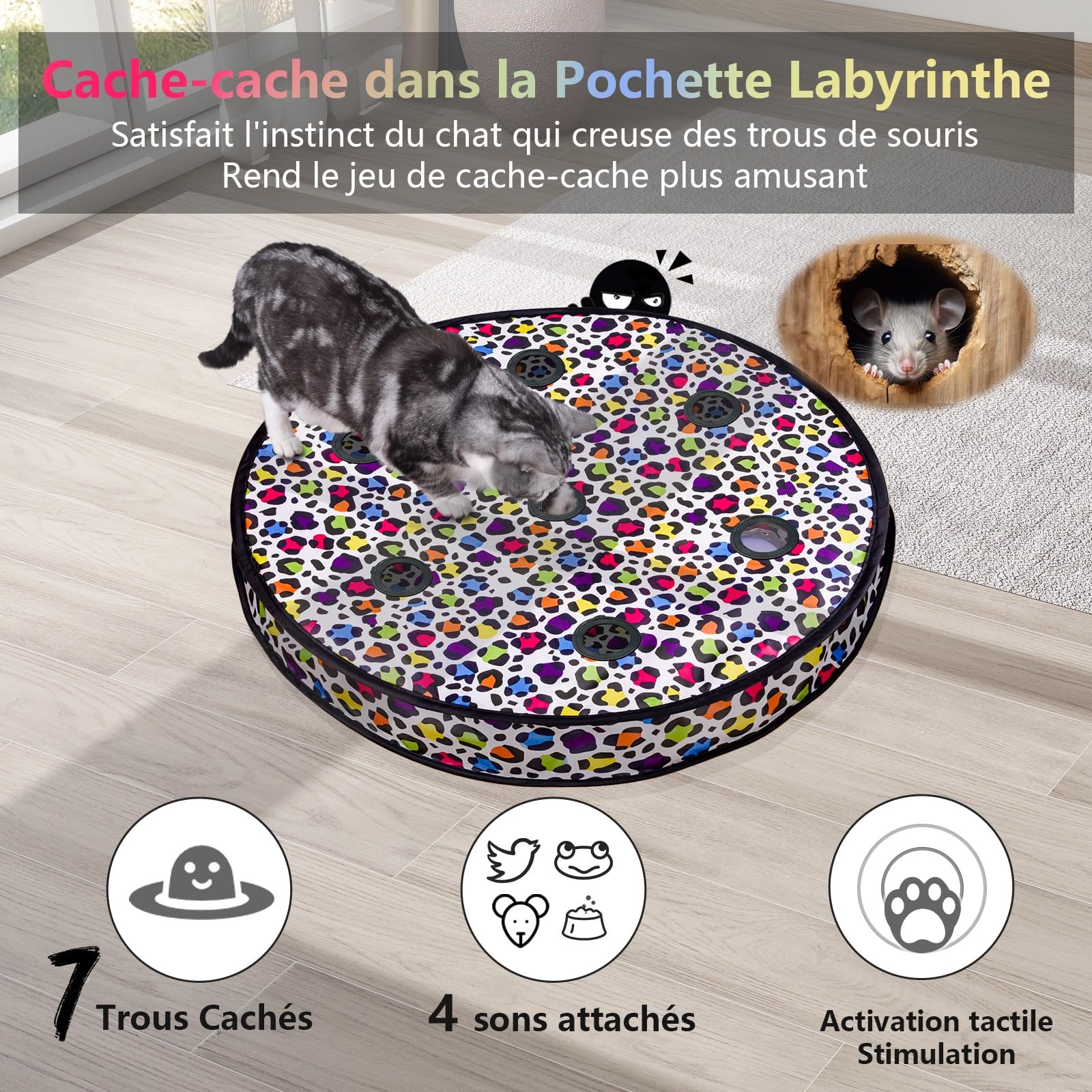 GoldenSun Jouet pour chat - Balle à roulement rapide dans un sac - Jouet pour chat domestique - Balle mobile activée par le mouvement - Tapis à 7 trous