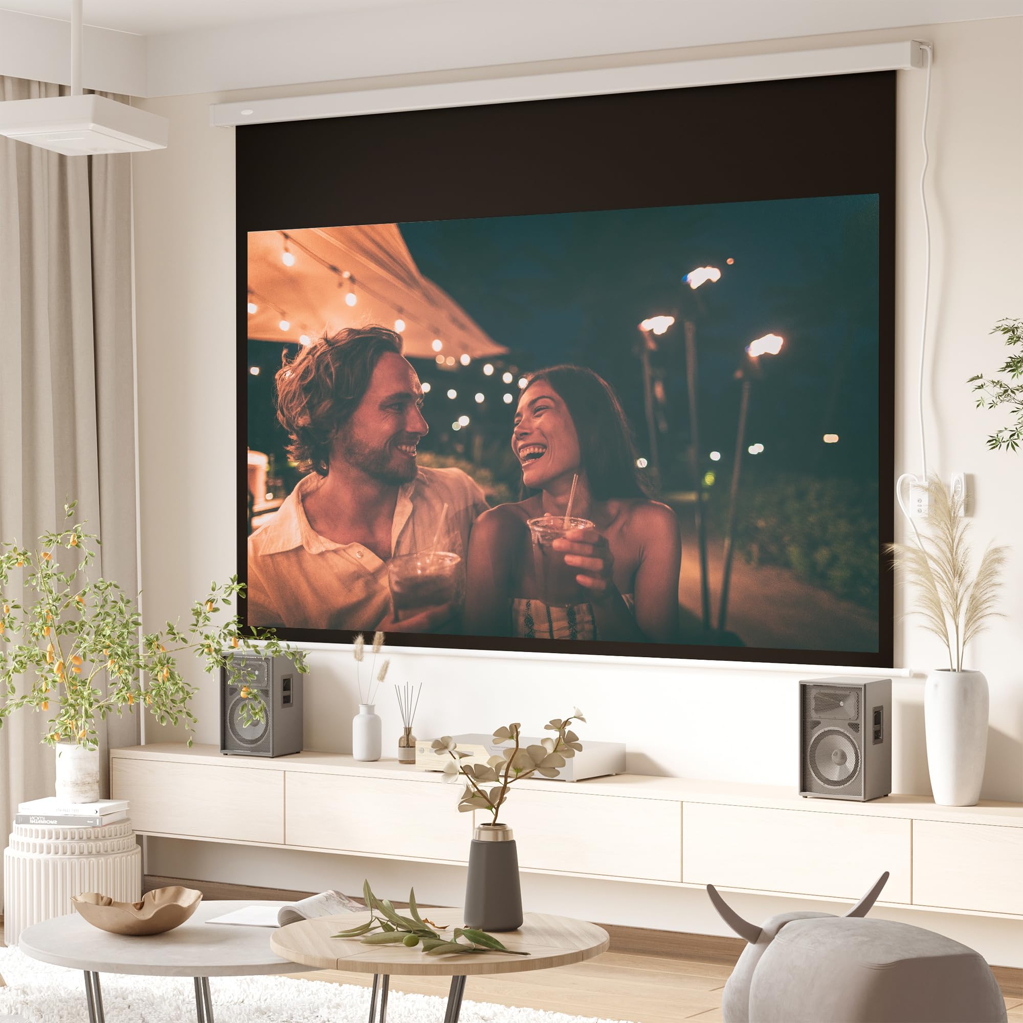 HOMCOM Pantalla de Proyector Eléctrica 100 Pulgadas HD Pantalla de Proyección Motorizada Formato 16:9 con Mando a Distancia para Cine en Casa Fiestas 253x7,5x168 cm Blanco