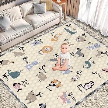 Baby Play MAT 59" X 71", Soft Thickened Anti-Slip Mat for Floor Playpen, Foldable and Machine Washable Baby Crawling Mat