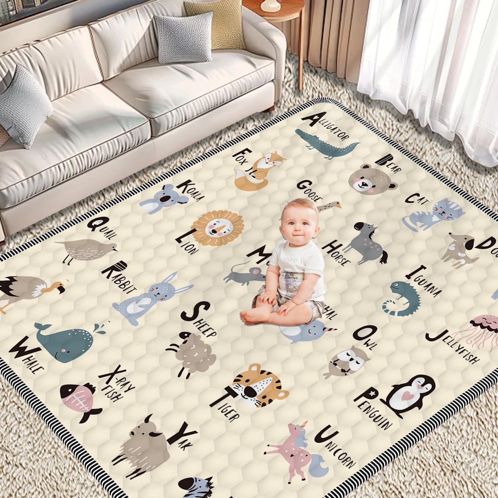 Baby Play MAT 59" X 71", Soft Thickened Anti-Slip Mat for Floor Playpen, Foldable and Machine Washable Baby Crawling Mat
