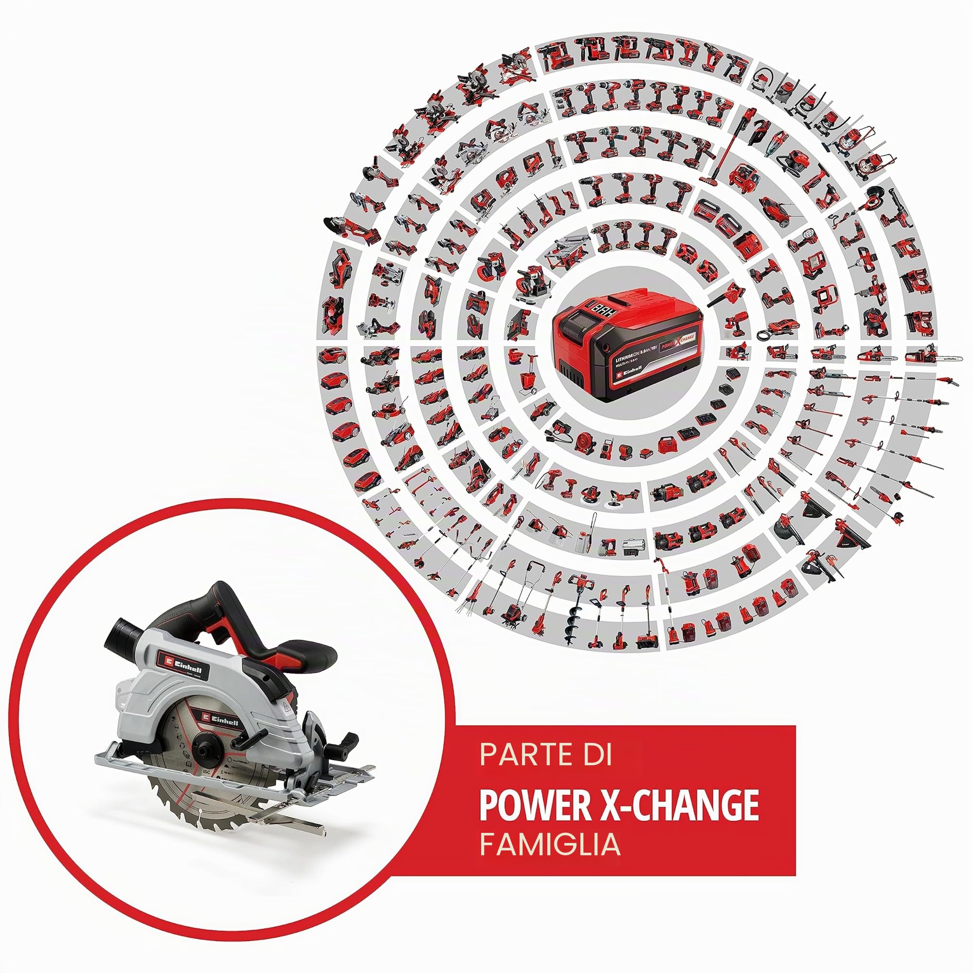 Einhell Sega circolare a batteria TE-CS 18/190 Li BL - Solo Power X-Change (18V, giri al min. 3800, lama Ø190 x Ø20,taglio max 65 mm, luce led, senza batteria e caricabatteria)