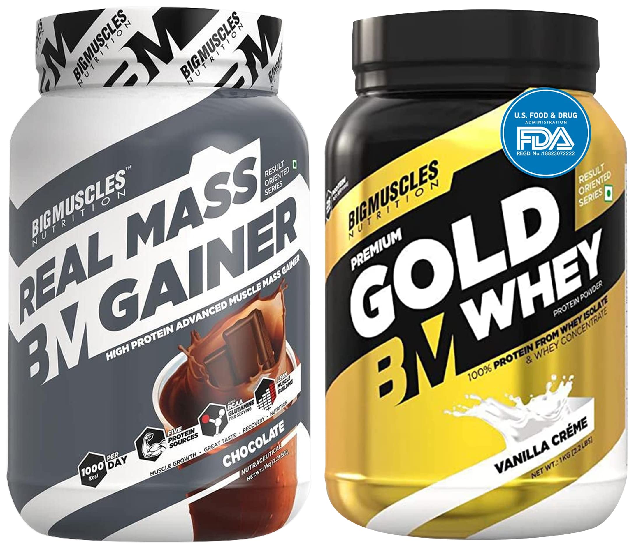Bigmuscles Nutrition Premium Gold Whey 1Kg [Vanilla Crème] & Bigmuscles Nutrition Real Mass Gainer [1Kg, Chocolate]-image-11