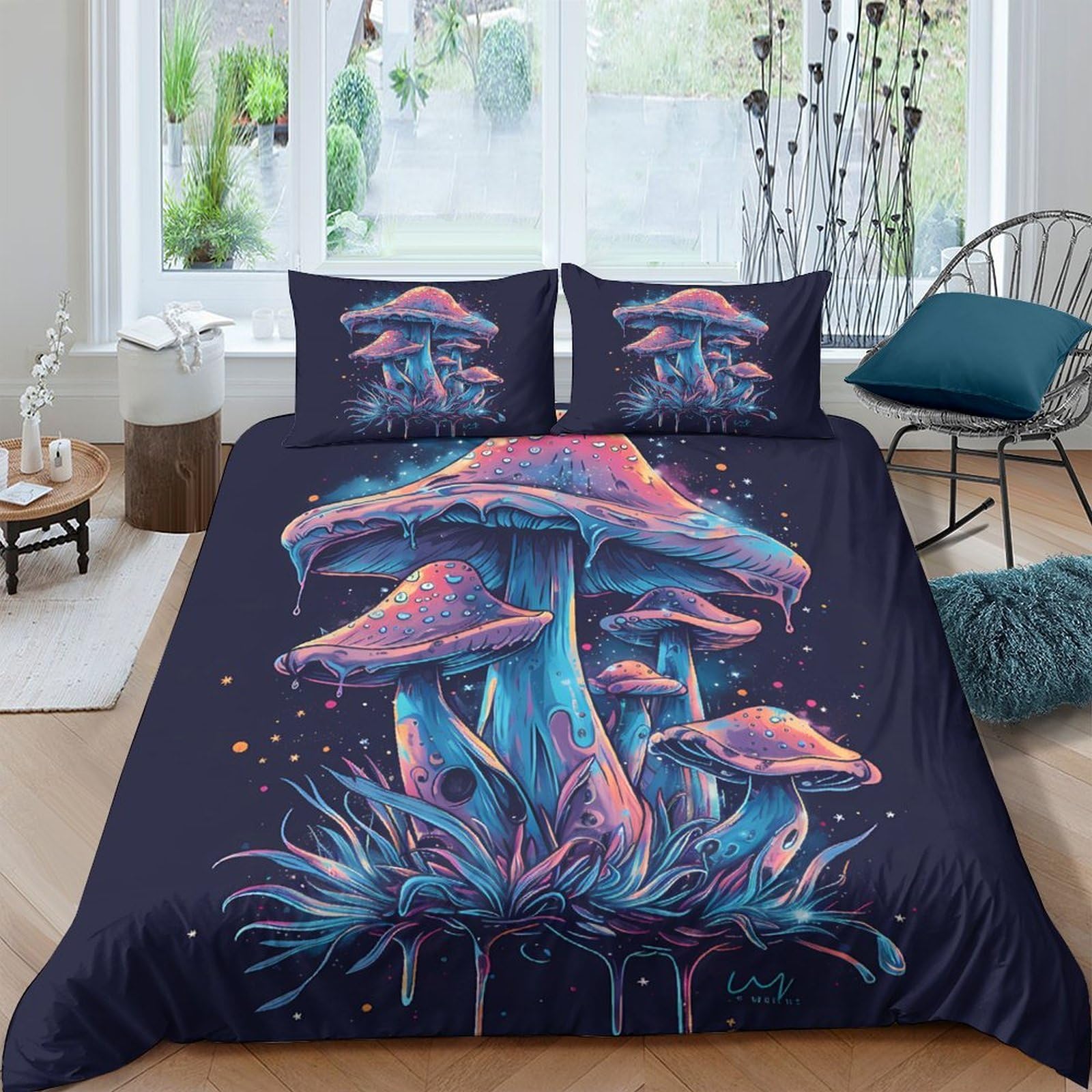 Ctjqhvkz Style-8 3D Printed Psychedelic Mushroom Fitted Sheet Microfiber Soft Breathable Neon Fantasy Bed Cover For Bedroom Decor Single（135X200cm）
