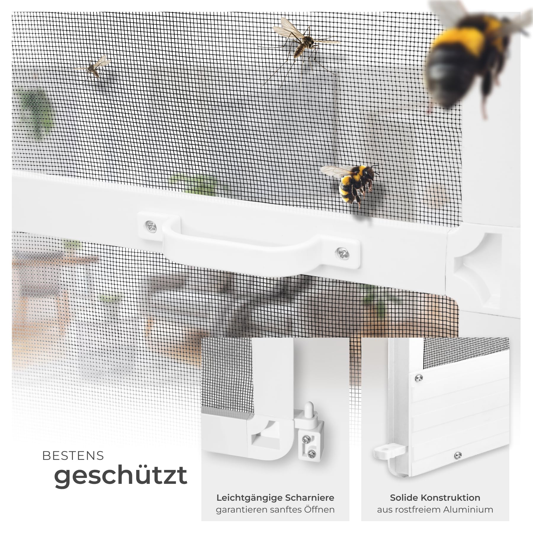 tectake® Insektenschutztür, Fliegengitter mit Aluminium Rahmen, zuschneidbarer Insektenschutz für Türen, Fliegengitter Tür, Fliegengitter Balkontür, Fliegenvorhang Terrassentür - weiß, 210x95 cm
