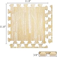 Vista 2 de Tebery 16 piezas de baldosas de madera impresas de 3/8 pulgadas de grosor de espuma EVA rompecabezas alfombra de piso