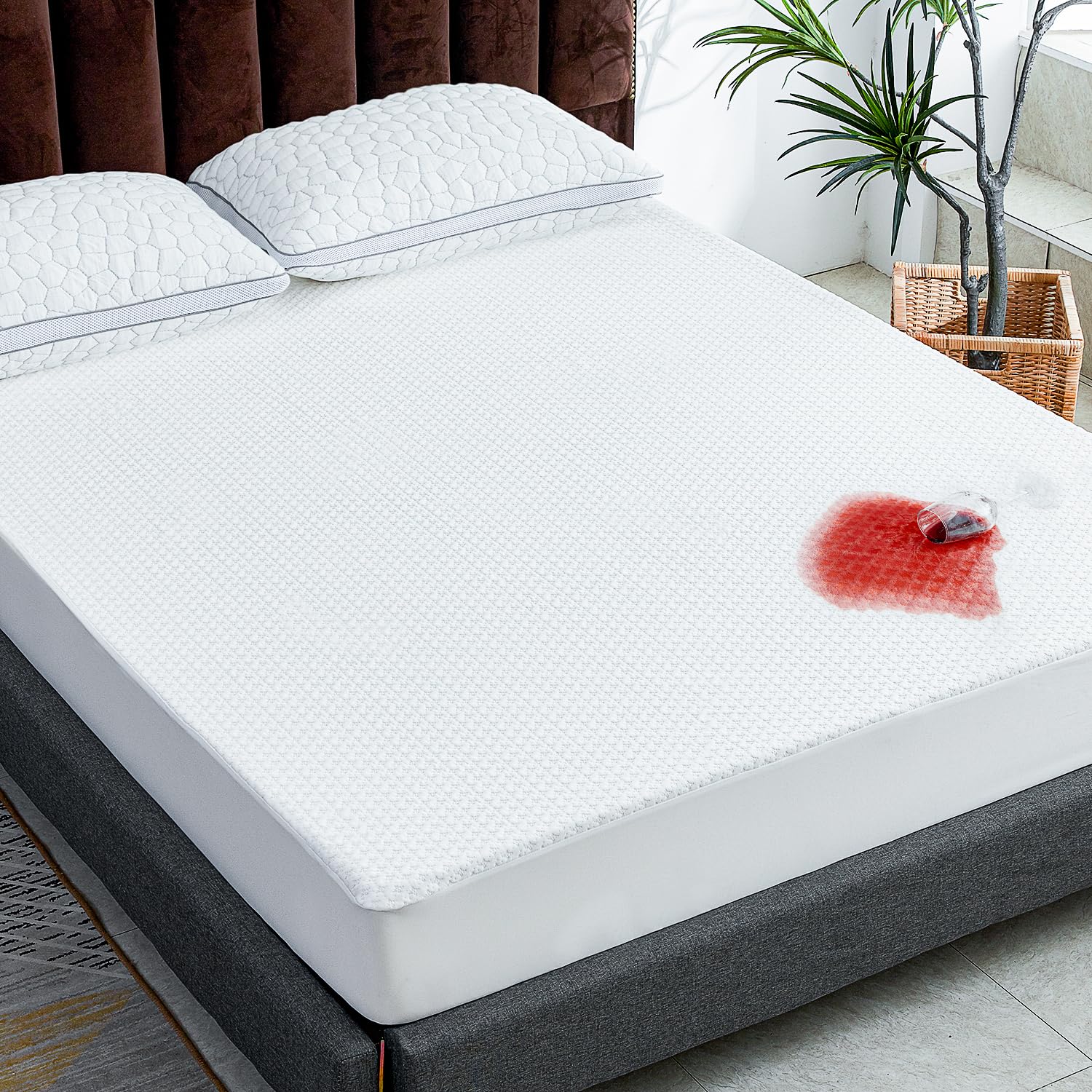 Protector de colchón refrescante, impermeable, transpirable, estilo sábana bajera con bolsillo profundo, silencioso, vinilo King