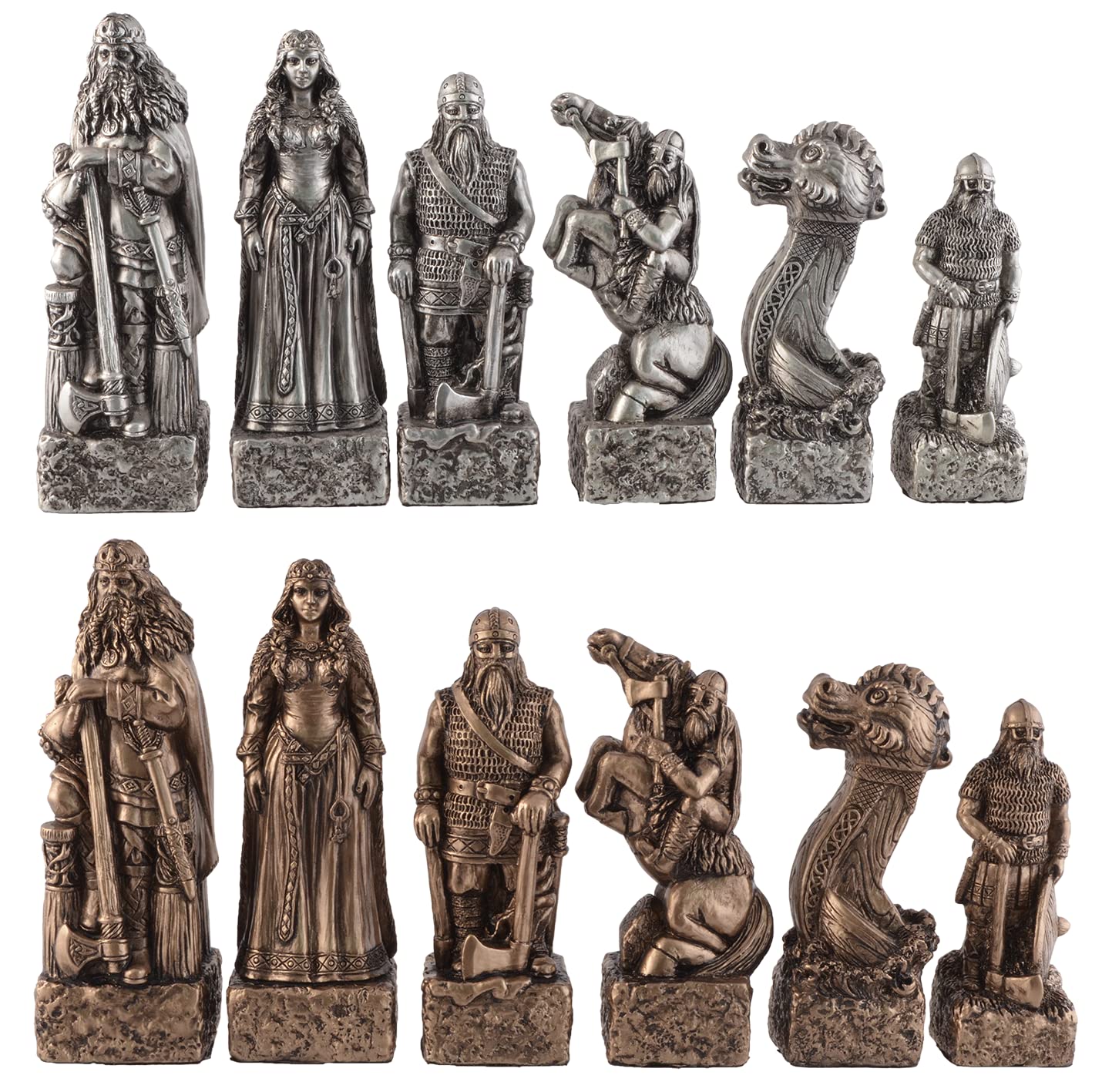 Échecs Vikings - Figurines dorées et argentées sans planche - Colorées par Veronese
