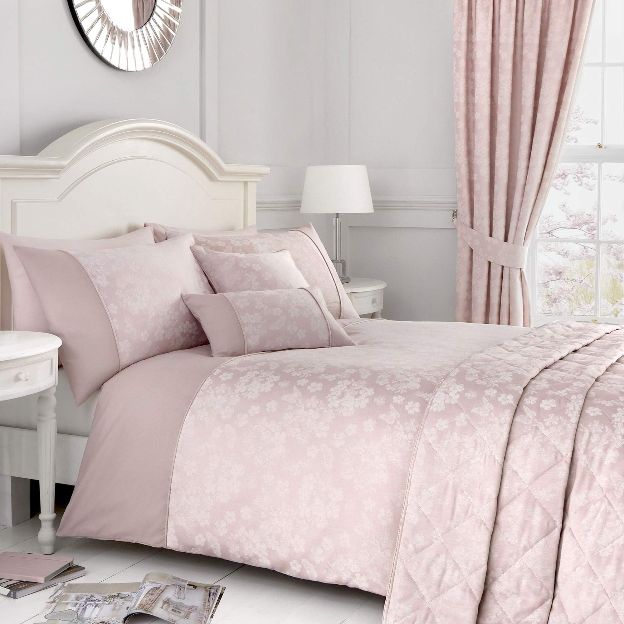 Serene Blossom-Jacquard Duvet Cover Set, Blush Pink, Double