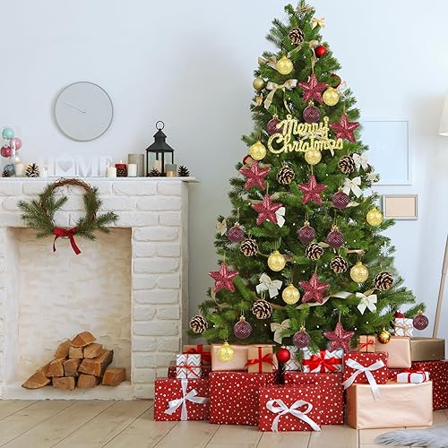 Miniatura 7 de HOWAF Juego de 20 adornos de bolas de Navidad, decoraciones de árbol de Navidad, bolas de purpurina roja y dorada, adornos colgantes de piña, bolas