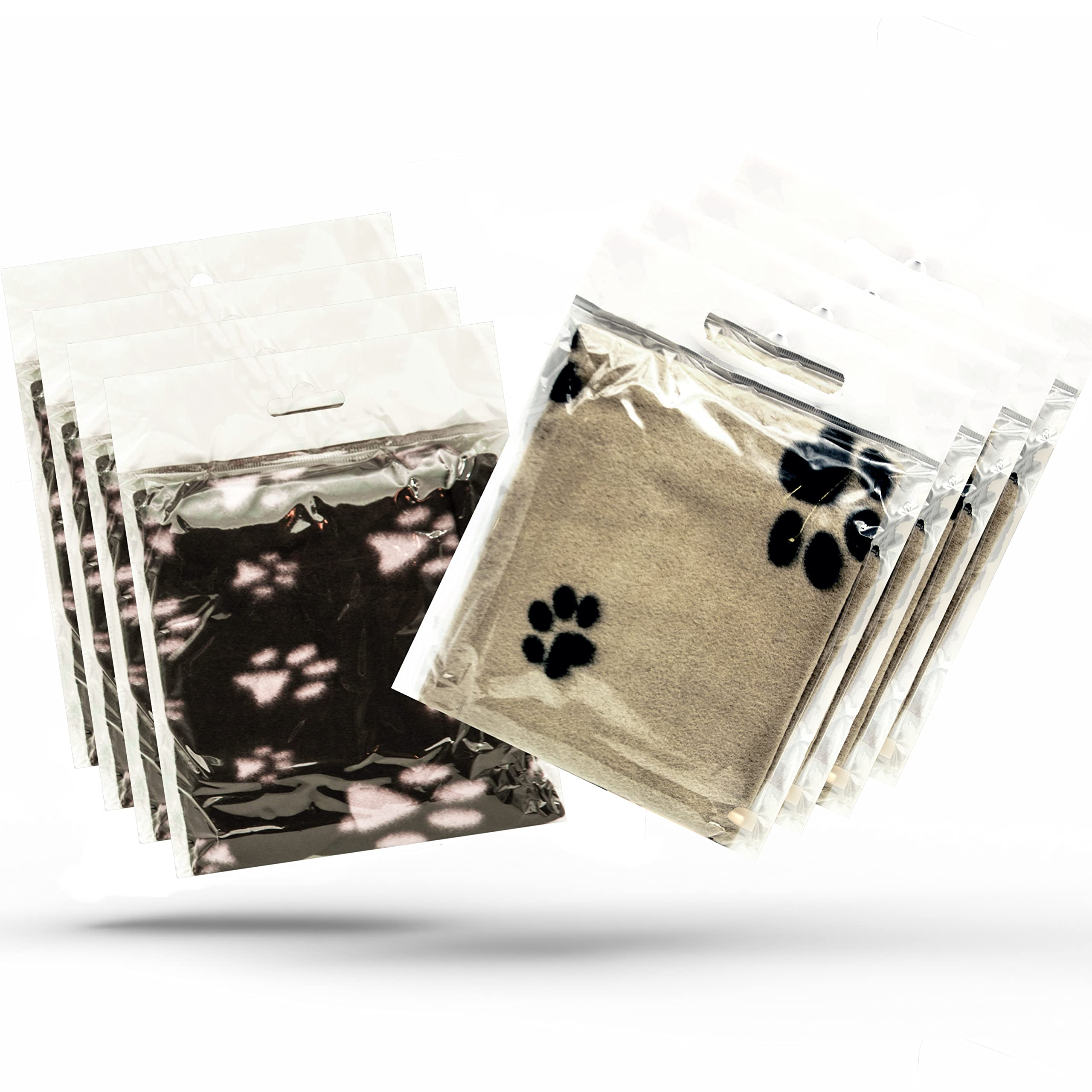 Petopedia Black And Beige 8X Soft Warm Dog Fleece Animal Pet Blankets With Paw Prints – Cat, Puppy & Dog Blankets Washable Bed Travel (Black & Beige, 70Cm X 73Cm (Pack Of 8))
