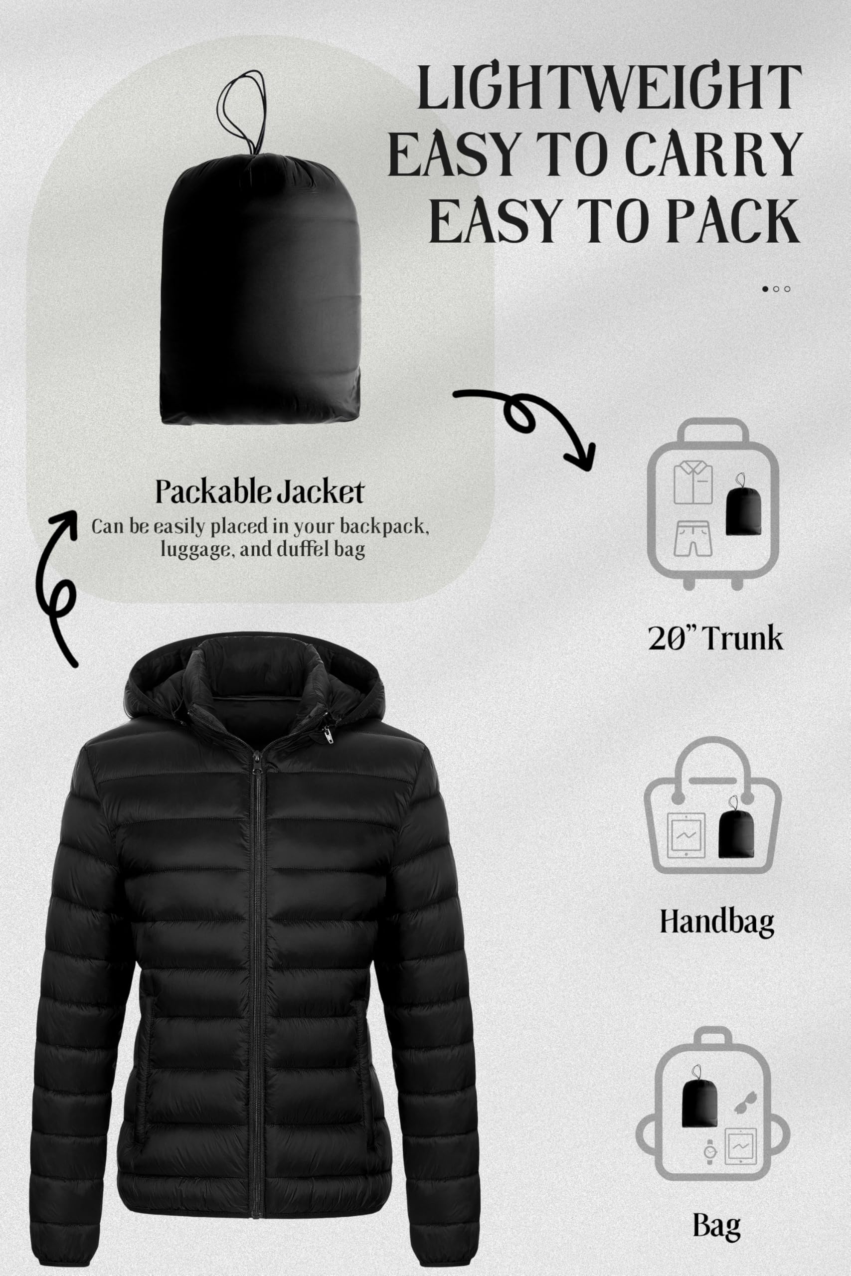 Chrisuno Chaqueta ligera acolchada corta para mujer, abrigo de invierno cálido con capucha extraíble