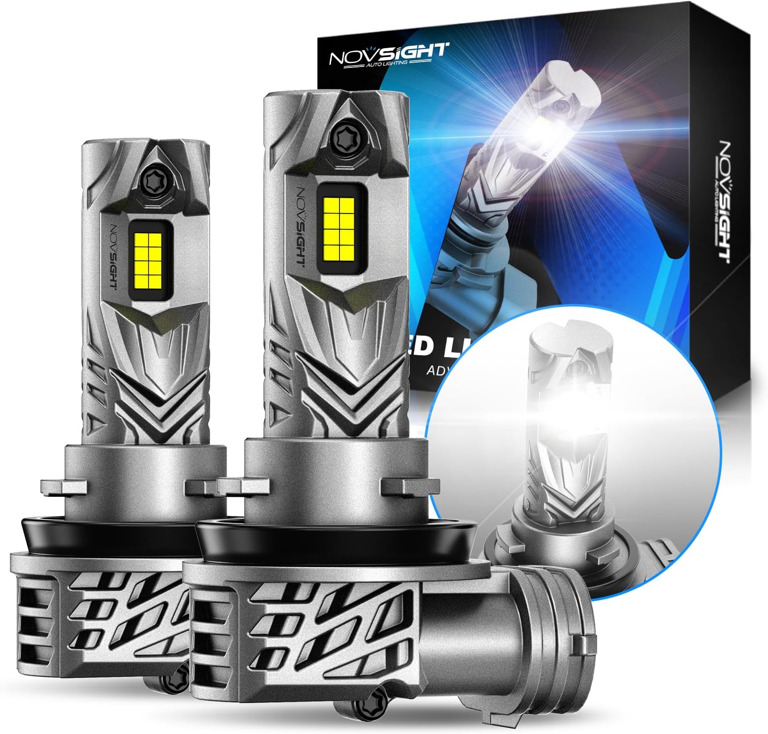 H11 Bulbs 48000LM 600% Brightness H8/H9 1:1 Mini Size Fog Light Bulb Set 6500K Cool White, Pack of 2