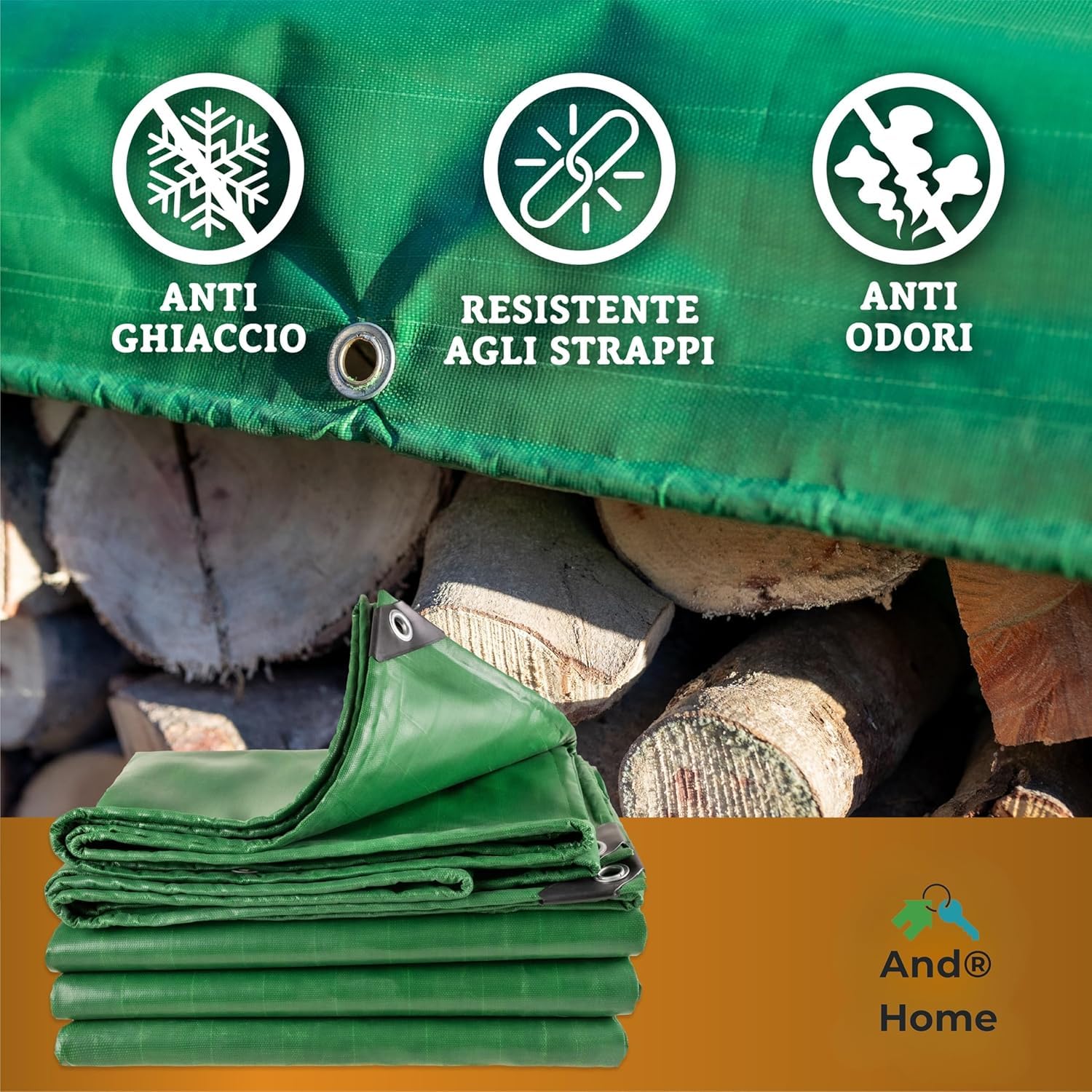 Telo/Telone Impermeabile Esterno - 6x8 METRI - ANTISTRAPPO - DURABILITA' 5 ANNI, Telo Copritutto Senza Elastici Inclusi, Telone Occhiellato Rinforzato, Verde, 110gr/mq