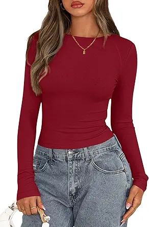PRETTYGARDEN Long Sleeve Shirts for Women 2025 Fall Going Out Tops Casual Ribbed Knit Slim Fitted Basic Tees Y2K Clothes