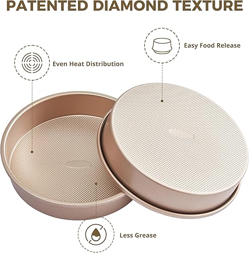 Miniatura 9 de HONGBAKE Juego de 2 moldes redondos de 9 pulgadas con revestimiento de cerámica antiadherente con textura de diamante, juegos de moldes de acero