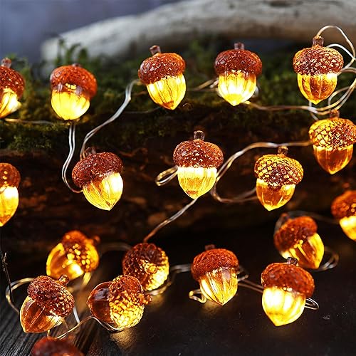 Miniatura 6 de Guirnalda de luces decorativas de bellota de otoño, decoración de guirnalda de otoño, con enchufe USB o funciona con pilas, 30 LED, 10 pies,