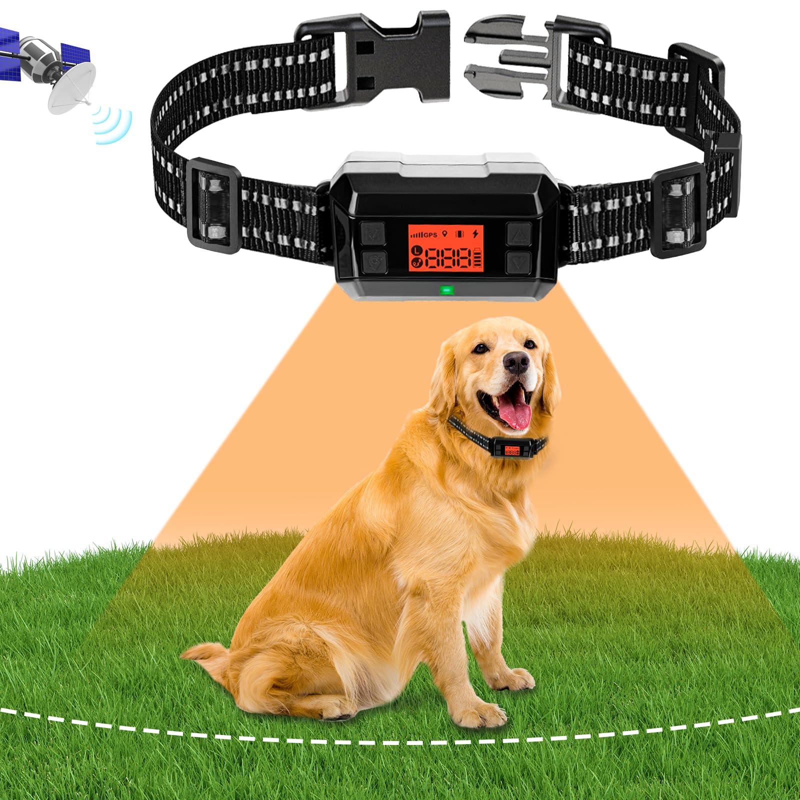 Collier GPS Anti-Fugue pour Chien Extérieur, IPX7 Étanche, Clôture Électrique sans Fil avec Nouvelle Puce GPS Intelligente, Rayon Jusqu'à 1000m