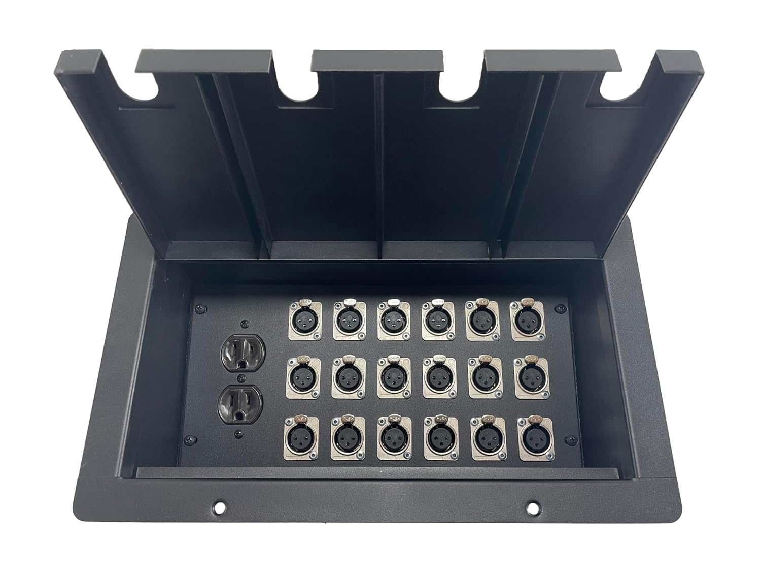 Made in The USA PROCRAFT Recessed Jumbo Stage Pocket/Floor Box with AC Duplex Power/Any Channel Configuration/Solder Style Connectors (1 DUP 18 XLR Female, 4 Hole Lid)