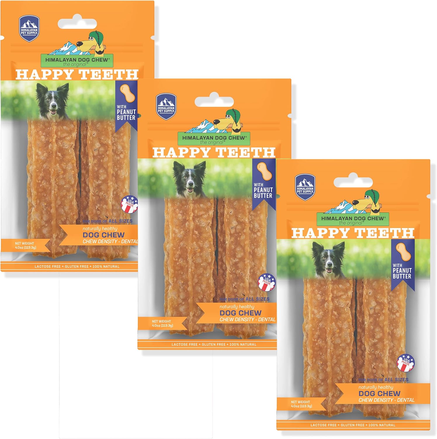 Happy Teeth Natural Cheese Dog Chews | PEANUT BUTTER FLAVOR | Dental Chew | Protein Rich | Gluten Free - Lactose Free - Wheat Free - Soy…