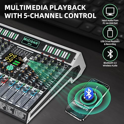 Miniatura 5 de Mezclador de audio de 8 canales, tablero mezclador de sonido de música profesional con reverberación, consola de mezcla de DJ digital con puerto USB
