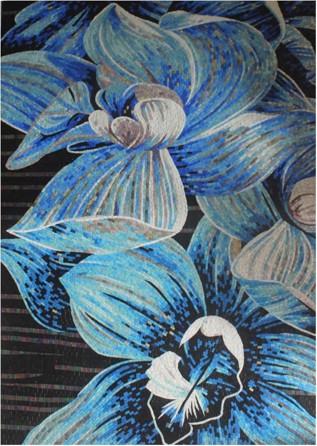 Handmade Blue Daffodils Glass Mosaic Wall Art, Floral Tile Mosaic Artwork, Hand-Cut Natural Tile Botanical Wall Décor