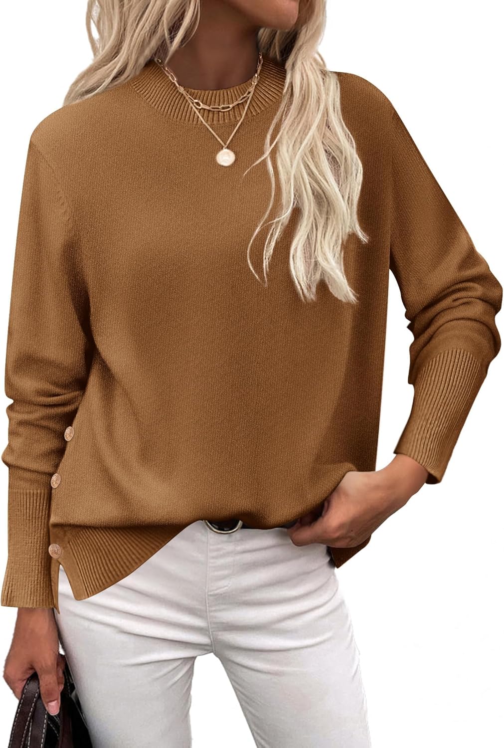 Zeagoo Women's Sweaters Loose Knit Side Button 2025 Fall Fashion Trendy Casual Pullover Tops Clothes