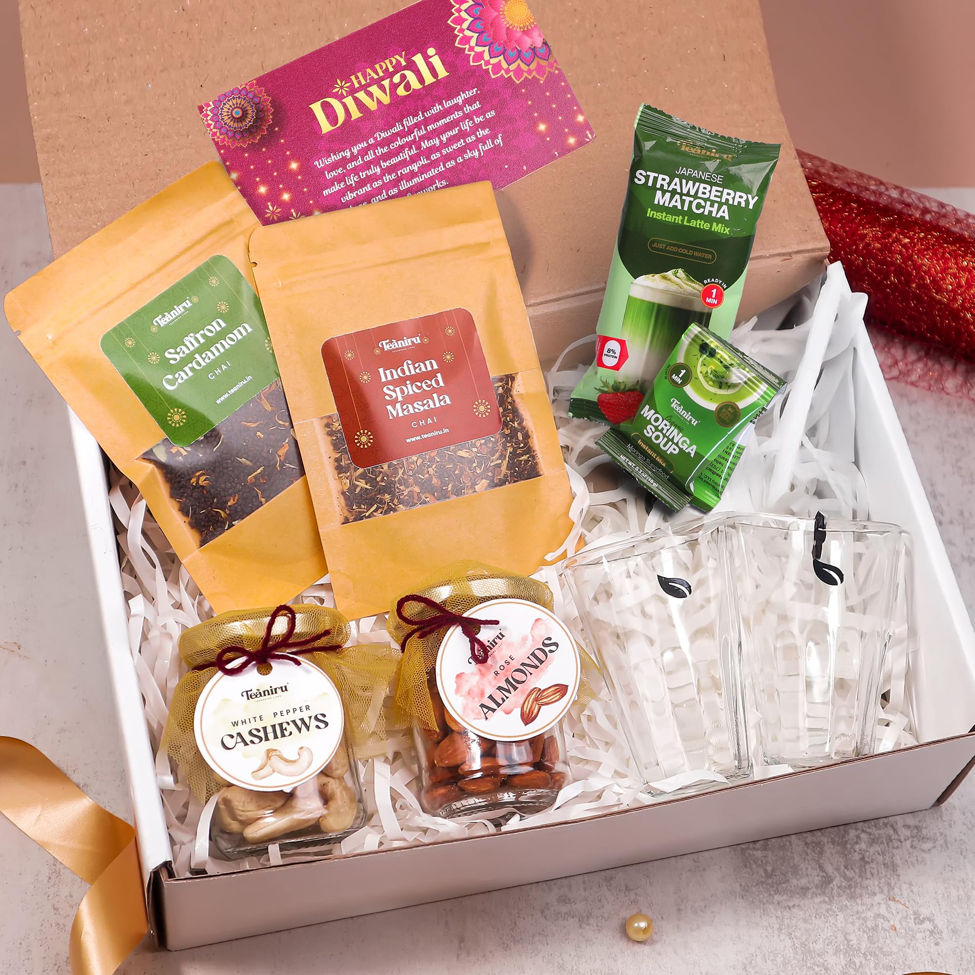 See full amazon price history chart for Teaniru, Diwali Starter Edition | Tea Gift Hamper with 2 Flavoured Chai, 2 Flavored Premium Nuts, 1 Strawberry Matcha Latte & 2 Moringa Soup Sachets and 2 Cutting Chai Glasses – Diwali Gifts for Family, Friends & Clients Teaniru, Diwali Starter Edition | Tea Gift Hamper with 2 Flavoured Chai, 2 Flavored Premium Nuts, 1 Strawberry Matcha Latte & 2 Moringa Soup Sachets and 2 Cutting Chai Glasses – Diwali Gifts for Family, Friends & Clients (B0CLF46J34) Amazon Price History, Amazon Price Tracker