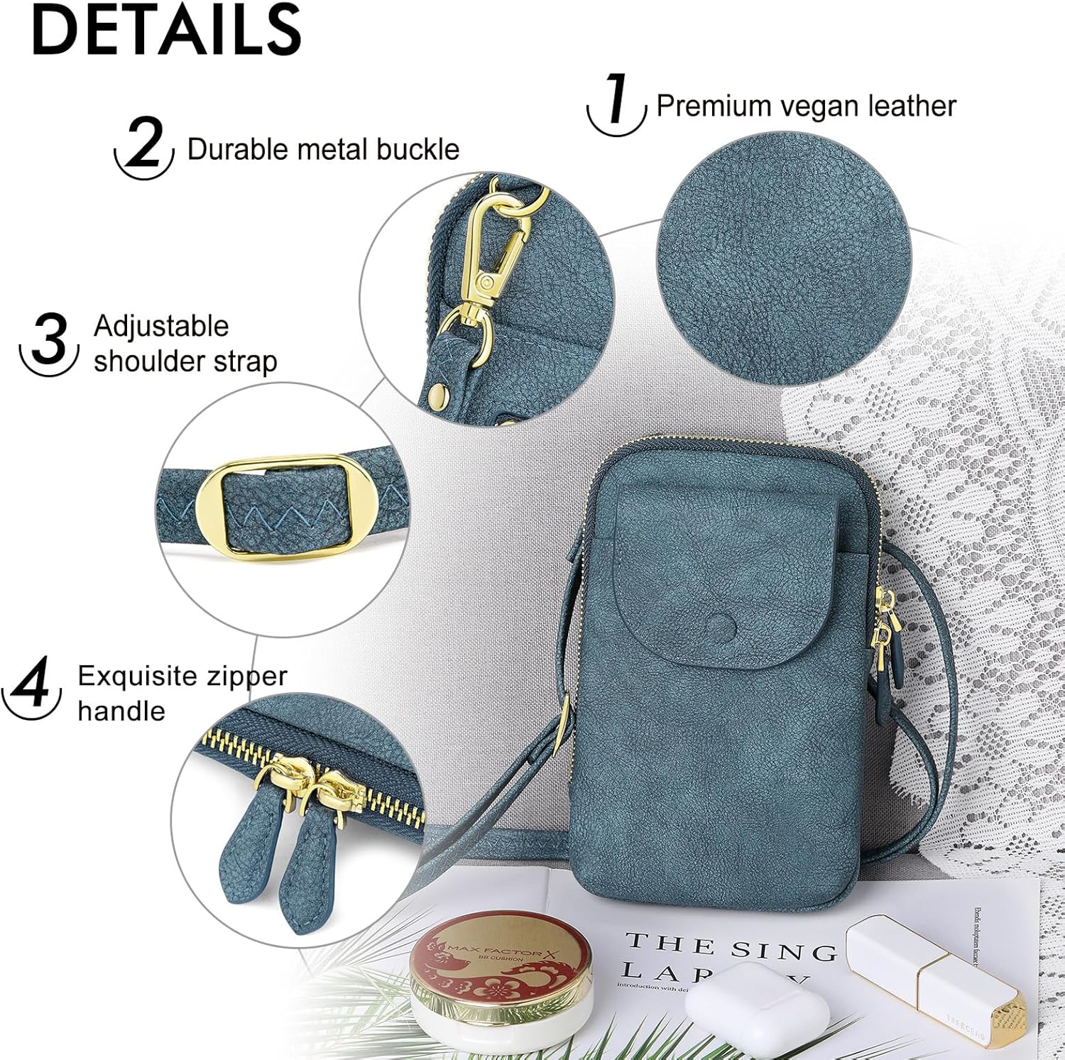 Peacocktion Small Crossbody Bags for Women Casual Travel Cell Phone Purses with Card Slots Adjustable Strap Zipper - Image 4