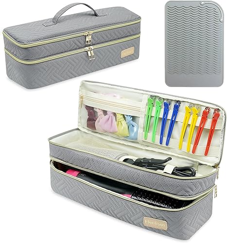 Miniatura 1 de Bolsa de viaje de doble capa para herramientas para el cabello con alfombrilla resistente al calor para secador de pelo Revlon de un solo paso,