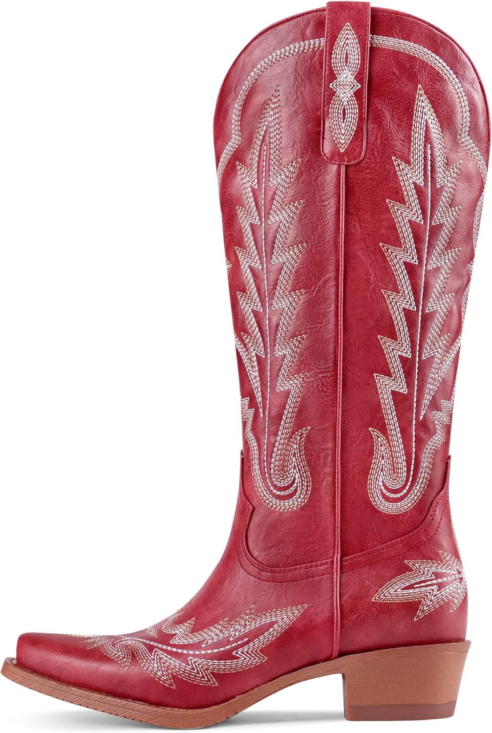 Cowboy Boots For Women Knee High Cowgirl Boots Wide Calf Low Chunky Heel Retro Pull On Western Tall Boots for Ladies Rodeos Party Concert Festival
