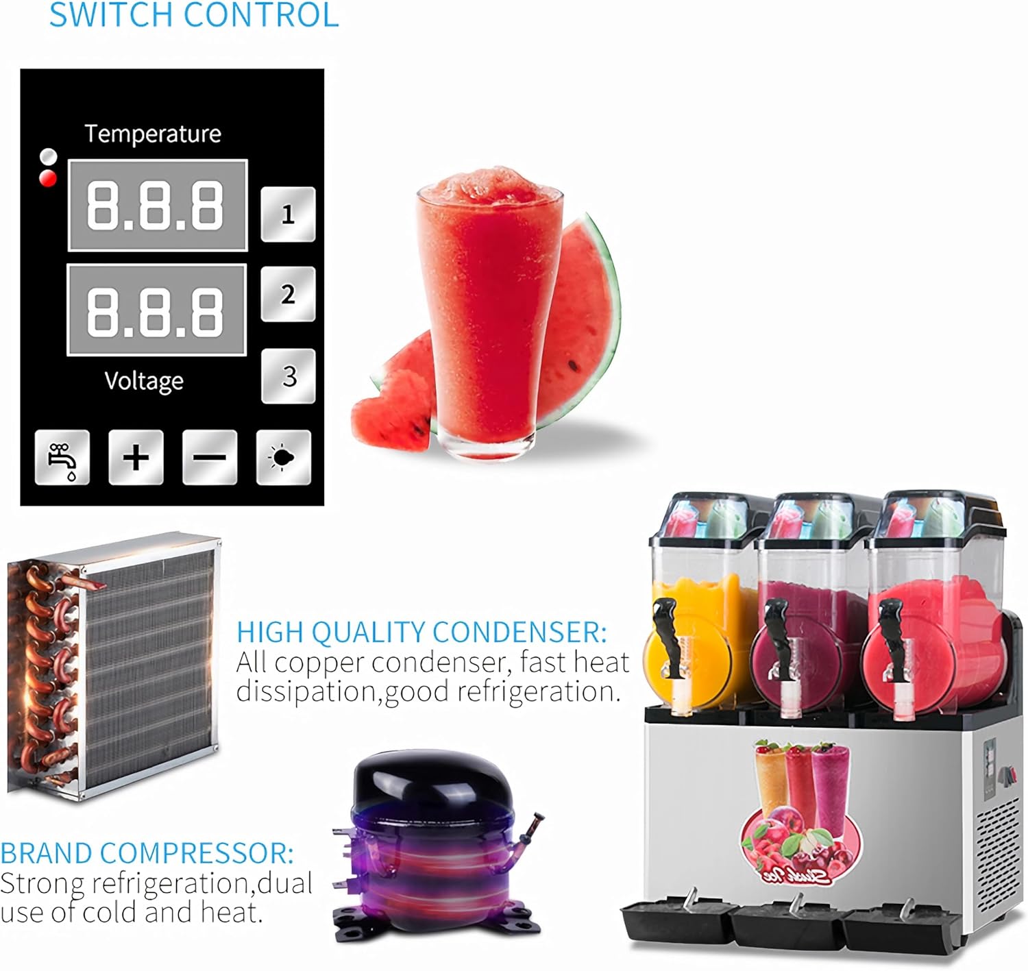 Internal components of the Voohek Slushie Machine, including condenser and compressor