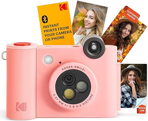 KODAK Smile+ Cámara digital inalámbrica de impresión instantánea con lente que cambia de efectos, impresiones fotográficas con respaldo adhesivo de