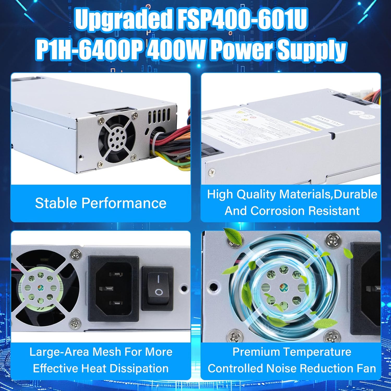 Upgraded FSP400-601U P1H-6400P 400W Power Supply P1M-6400P FSP350-601U FSP300-601U PSU Compatible with 1U -5V FSP400-601U SPI400IUG Switching Power Supply