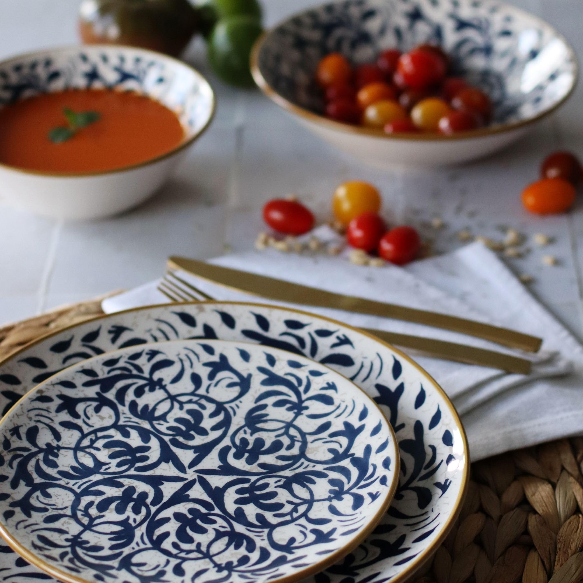 NOVASTYL - Lot 6 assiettes desserts héraclée 19cm en grès décor bleu - 2614307