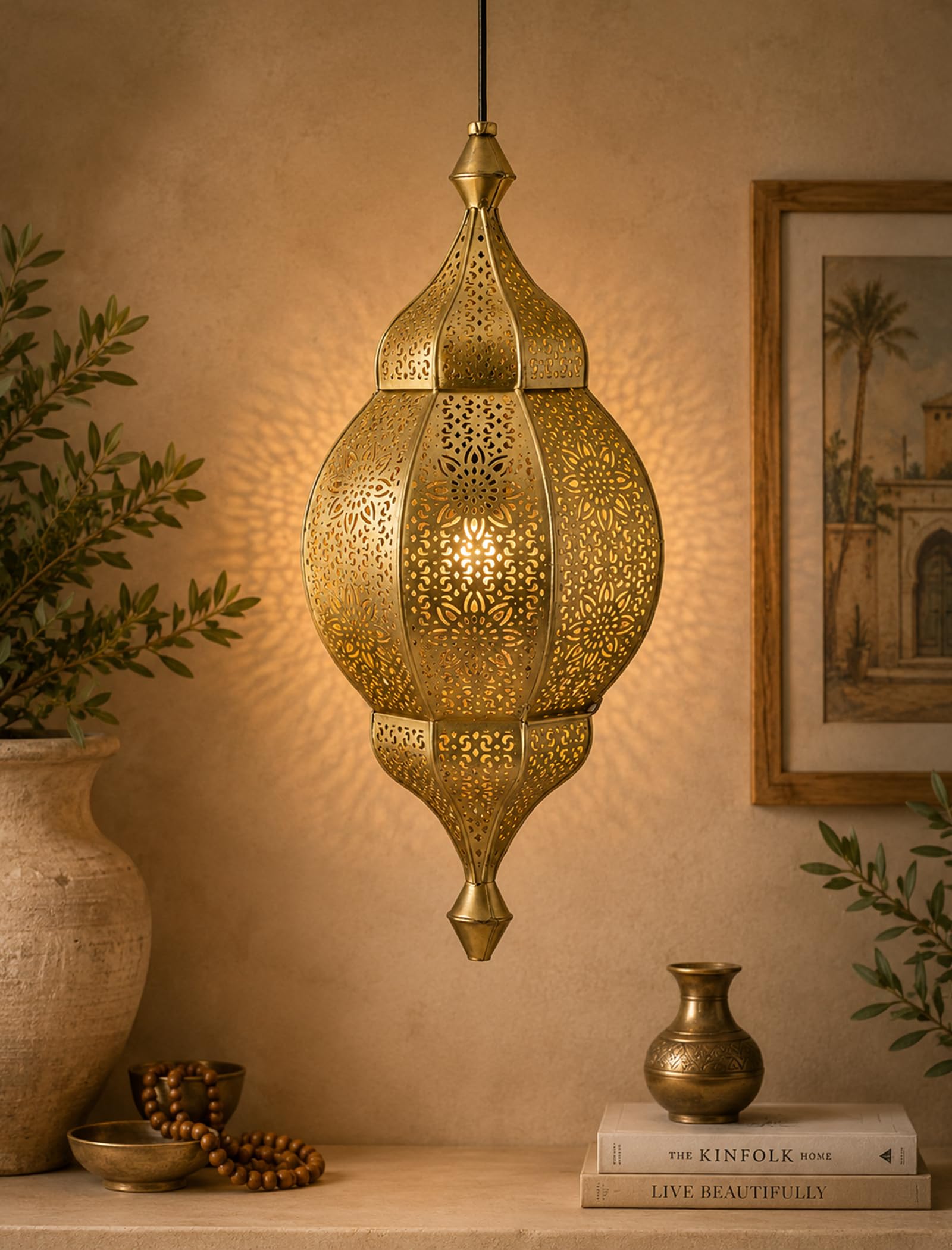 Homesake Moroccan Orb Hanging Lamp-Handcrafted Metal Pendant Light for Home Decor|Vintage Ceiling Light Fixture Intricate Cutwork Design|Ambient Lighting for Living Room,Bedroom,Dining Room(Golden)-image-41