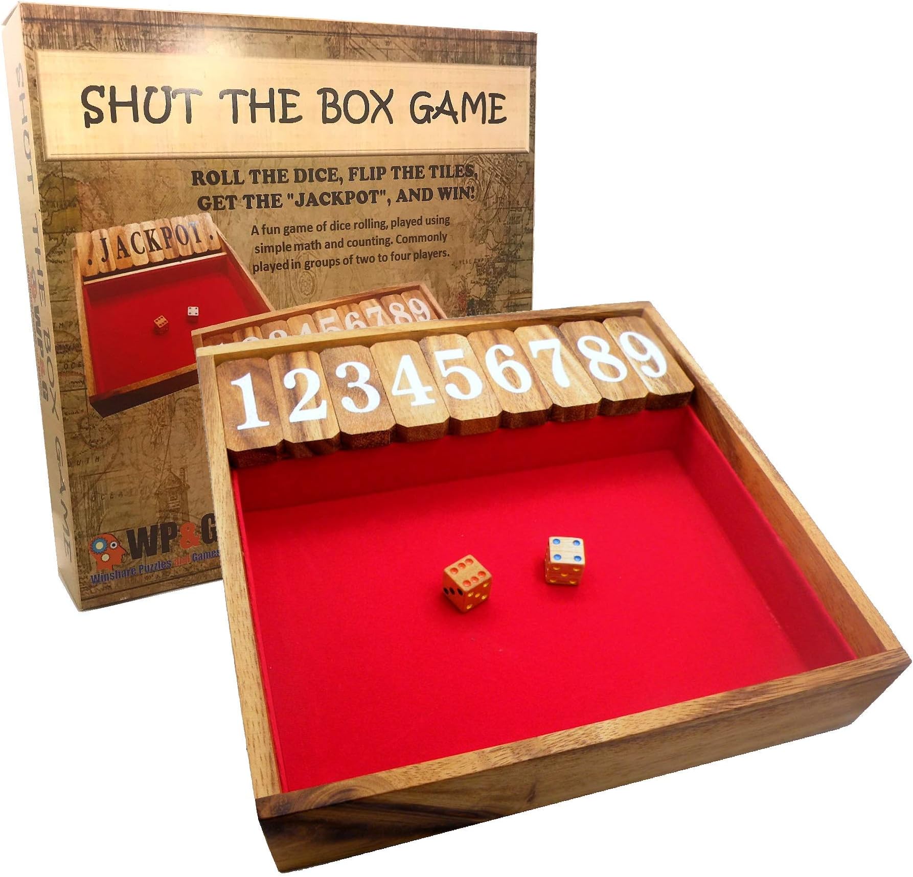 Winshare Puzzles and Games Shut The Box Game Large, Wooden Old Fashioned Dice Fun Play
