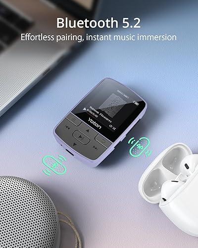 Miniatura 7 de Yoton Reproductor de MP3 con Bluetooth 5.2, almacenamiento de 64 GB, tamaño mini, música de alta fidelidad, con clip deportivo, control de volumen