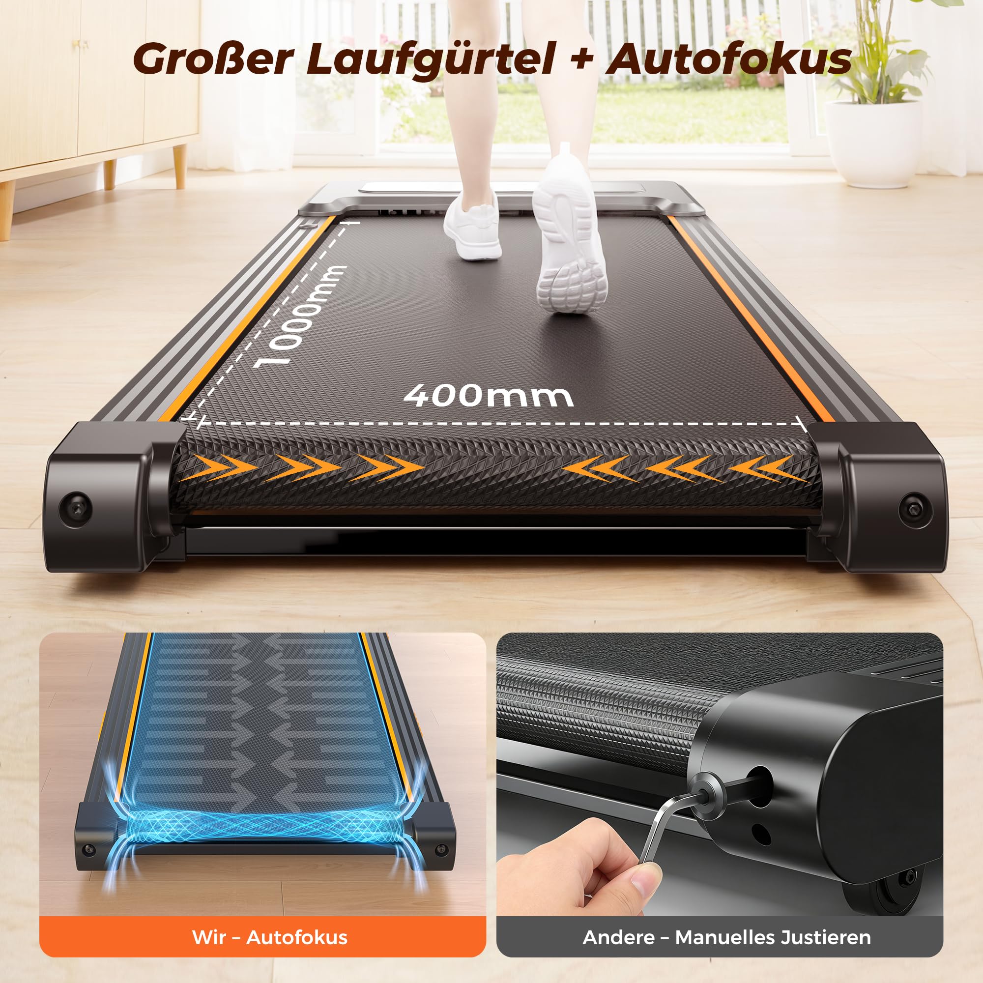 JAGJOG Walking Pad mit 12% Auto-Steigung für Kalorientraining | 2,5-PS-Motor, App, Fernbedienung, LED-Anzeige, Dämpfung und kompakte Nutzung im Home Office