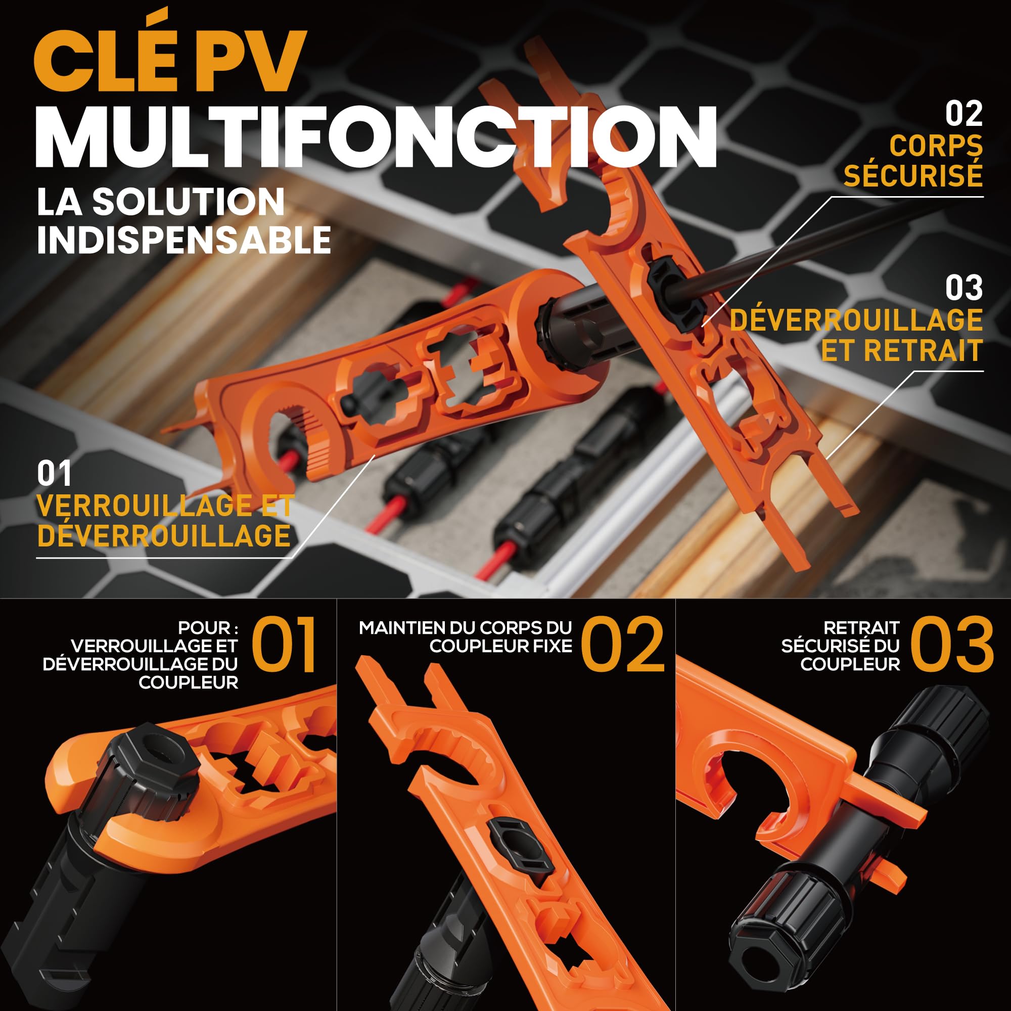 SOMELINE Pince à sertir, Outils de Sertissage Solaires Pour 2,5/4/6 mm² Solaire Cable, avec 12 Paires de Connecteurs Solaires, 1 Pince a Sertir, 2 Clés, Photovoltaique Connecteurs