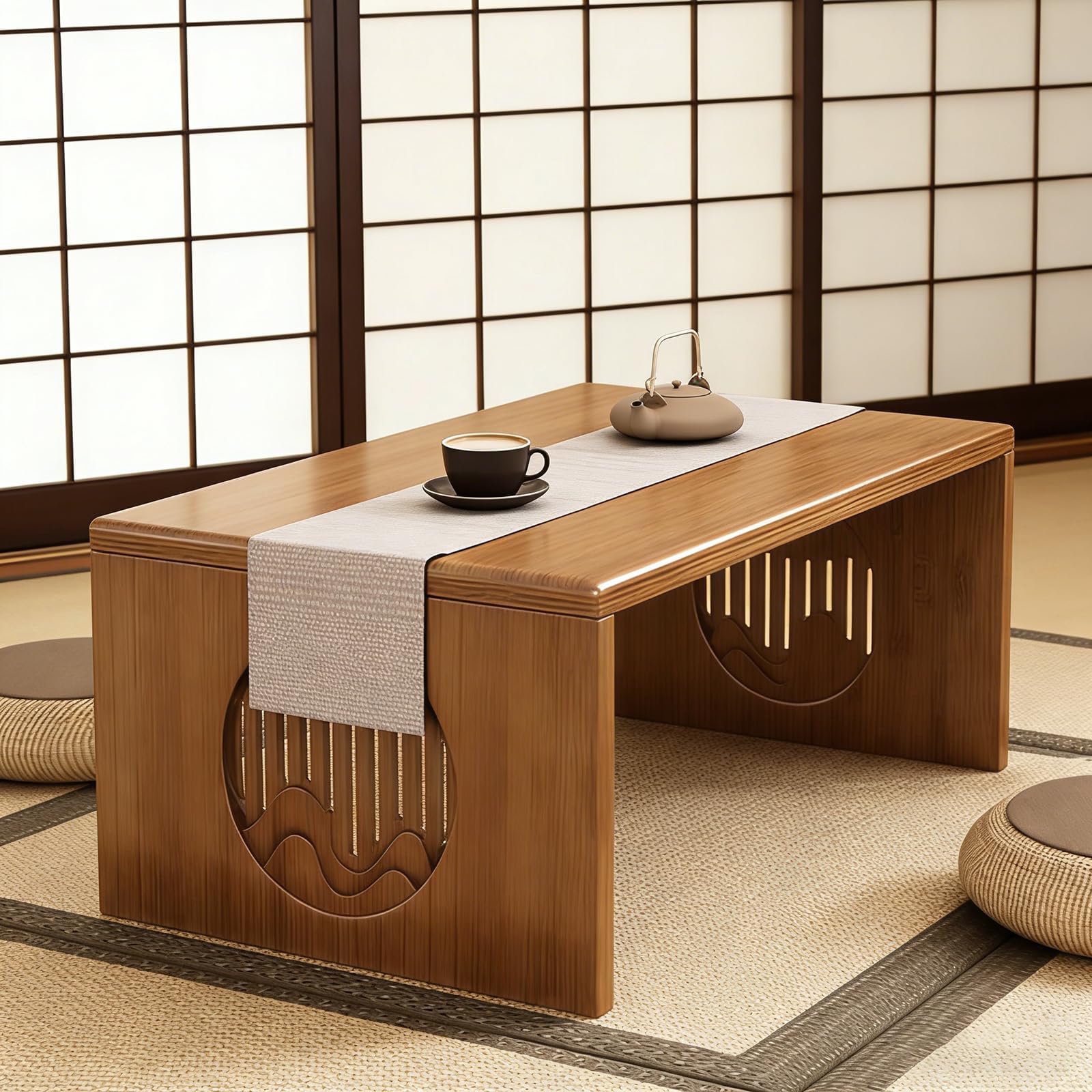 Folding Coffee Table Bamboo Japanese Floor Foldable Unique Portable Desk, No Assembly Solid Wood Style Low Tea For Sitting On The Easy Storage