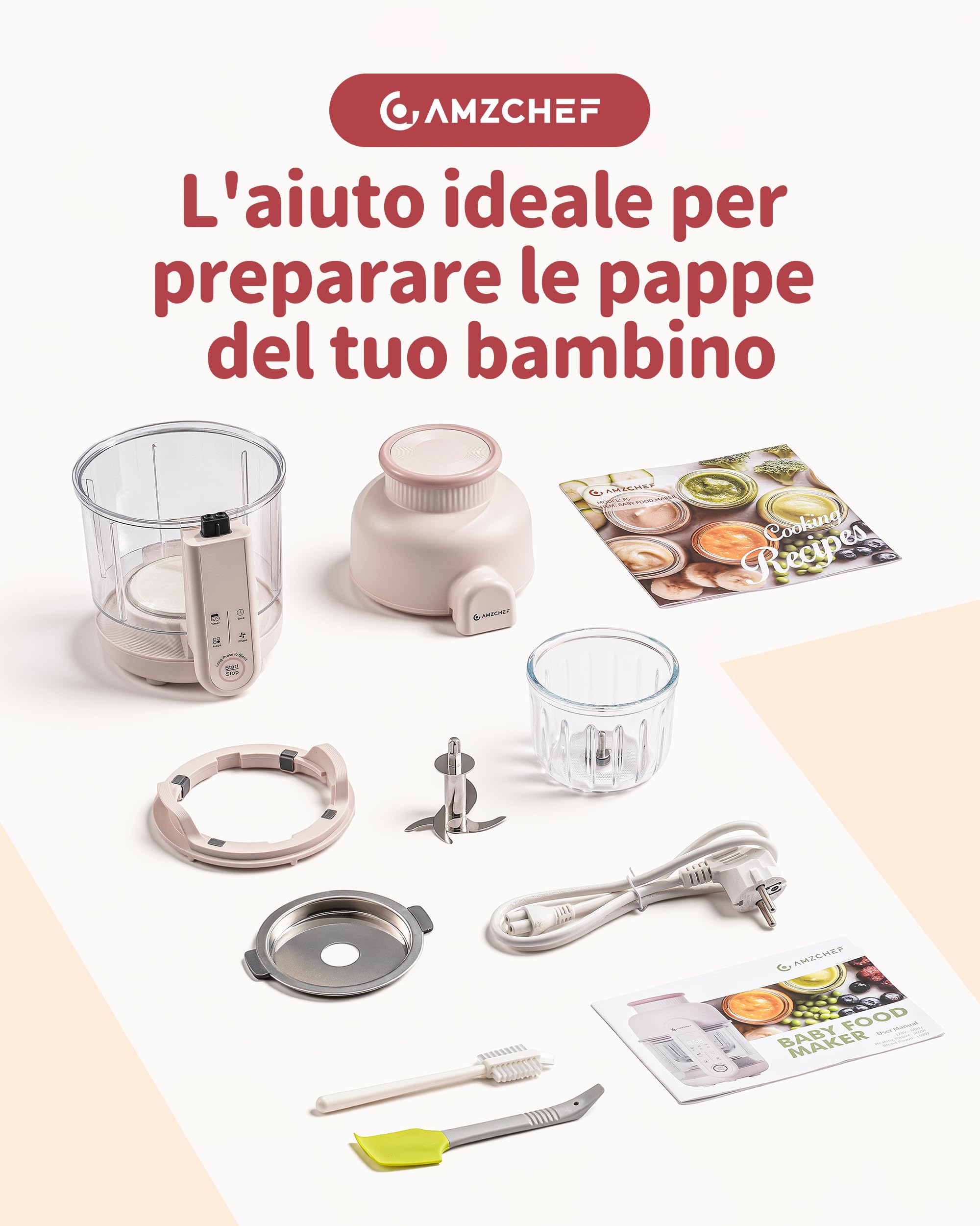 AMZCHEF Cuocipappa 6-in-1 Vaporiera & Frullatore Baby Food Processor BPA-Free Touch Screen