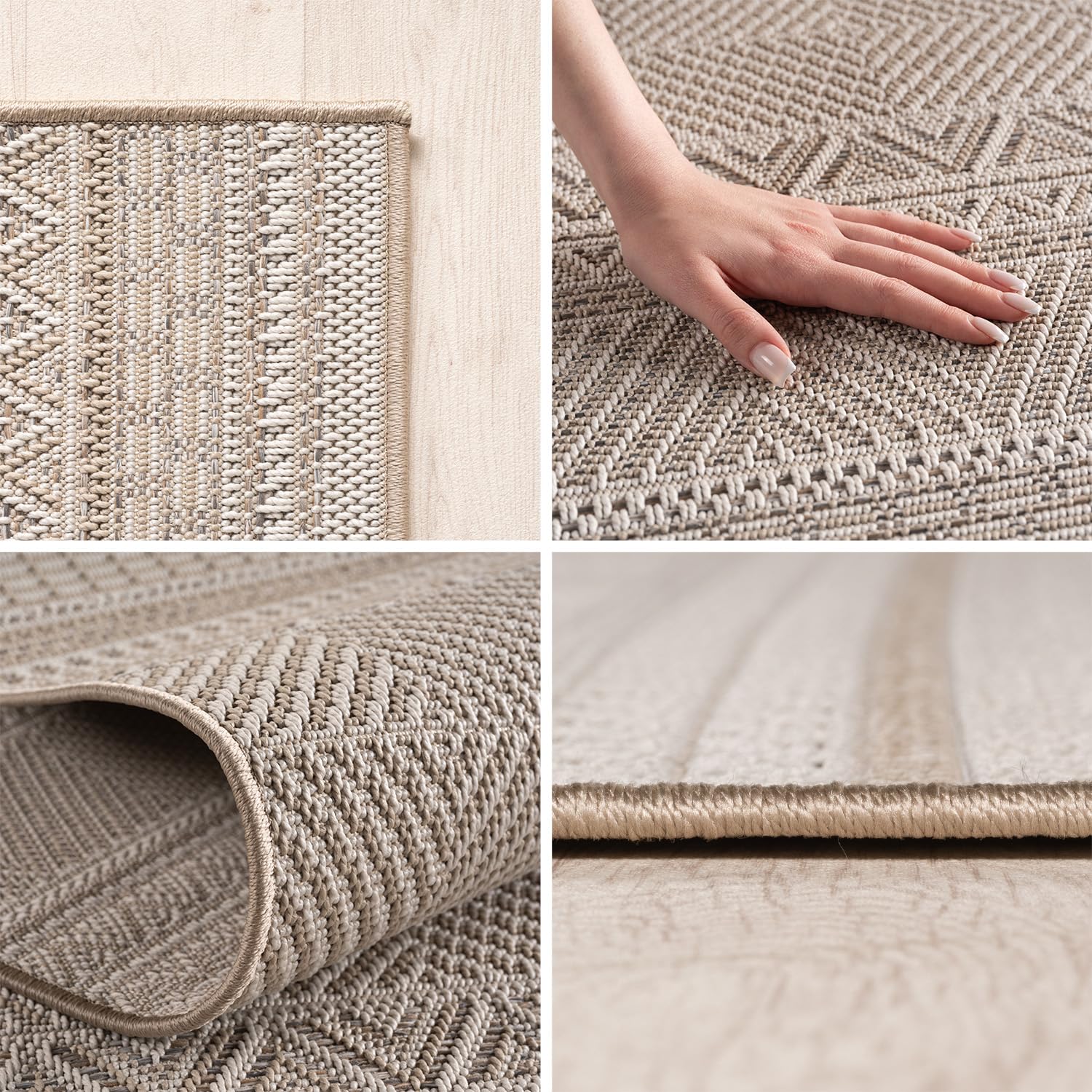 Carpetsale24 Alfombra de Exterior Beige 160x230 cm, Resistente a la Intemperie y a los Rayos UV, para la Cocina, el balcón, la terraza, así como para el salón y el Comedor, diseño Boho escandinavo