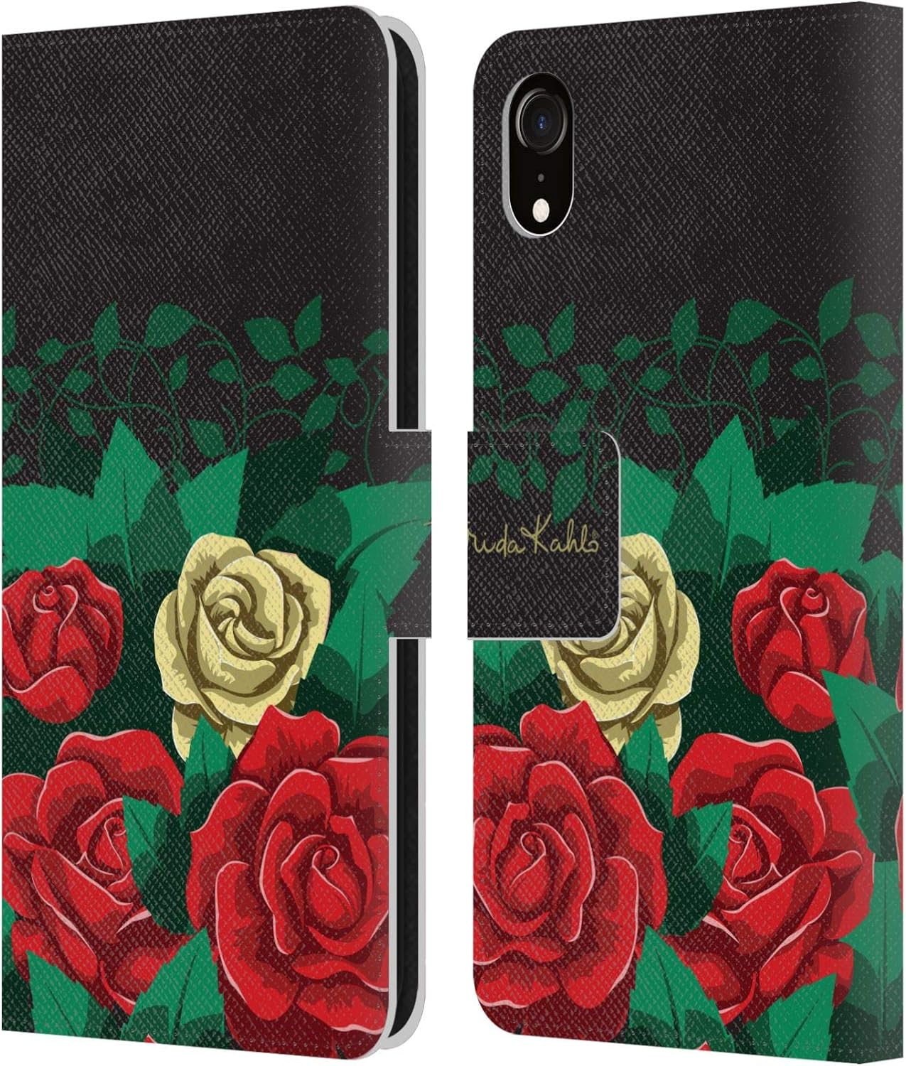 Head Case Designs Officially Licensed Frida Kahlo Skull Bloom Roses Leather Wallet Case Compatible with Apple iPhone XR
