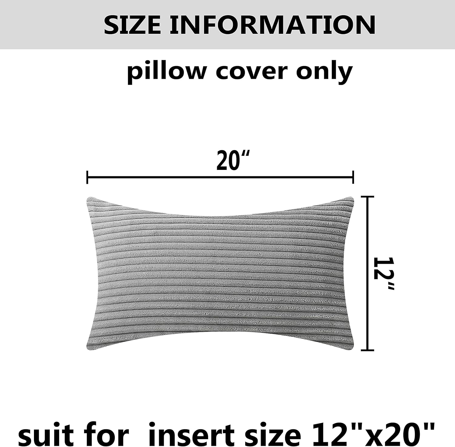 Home Brilliant Lumbar Pillow Cover 12x20 Plush Velvet Corduroy Striped Rectangular Throw Pillows Pillow Case Cushion Cover, 12 x 20, Light Grey - Image 5